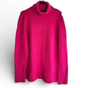 J.Crew Merino Wool Blend Turtleneck Sweater Bright Pink Super Soft Ribbed Hem M